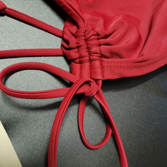 Solid Tummy Control Drawstring Side Tankini Set Red - Picture 11 of 13